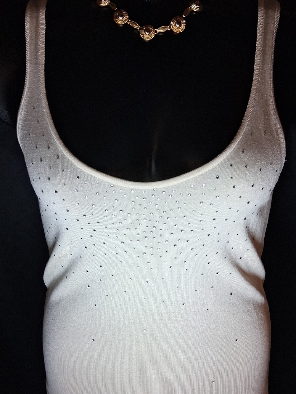 Cream Silk-Blend Scoop Neck Tank Top with Subtle Sheen